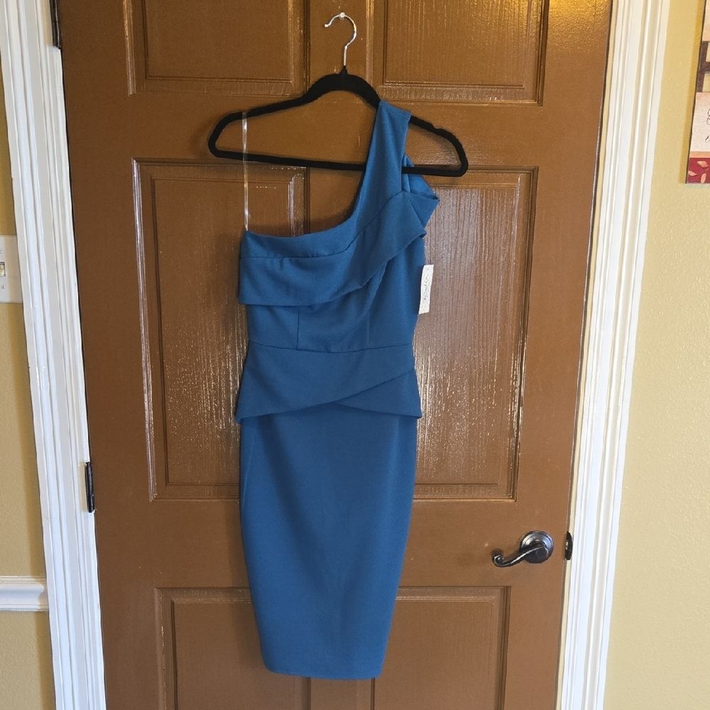 Rodeo Boutique-Blue one shoulder straight stretchy dress Sz Small NWT.